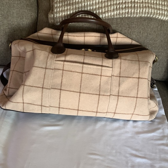 Preloved Window Pane Wool Overnighter Duffle/Tote Plaid Bag by Mark & Graham - Picture 11 of 12